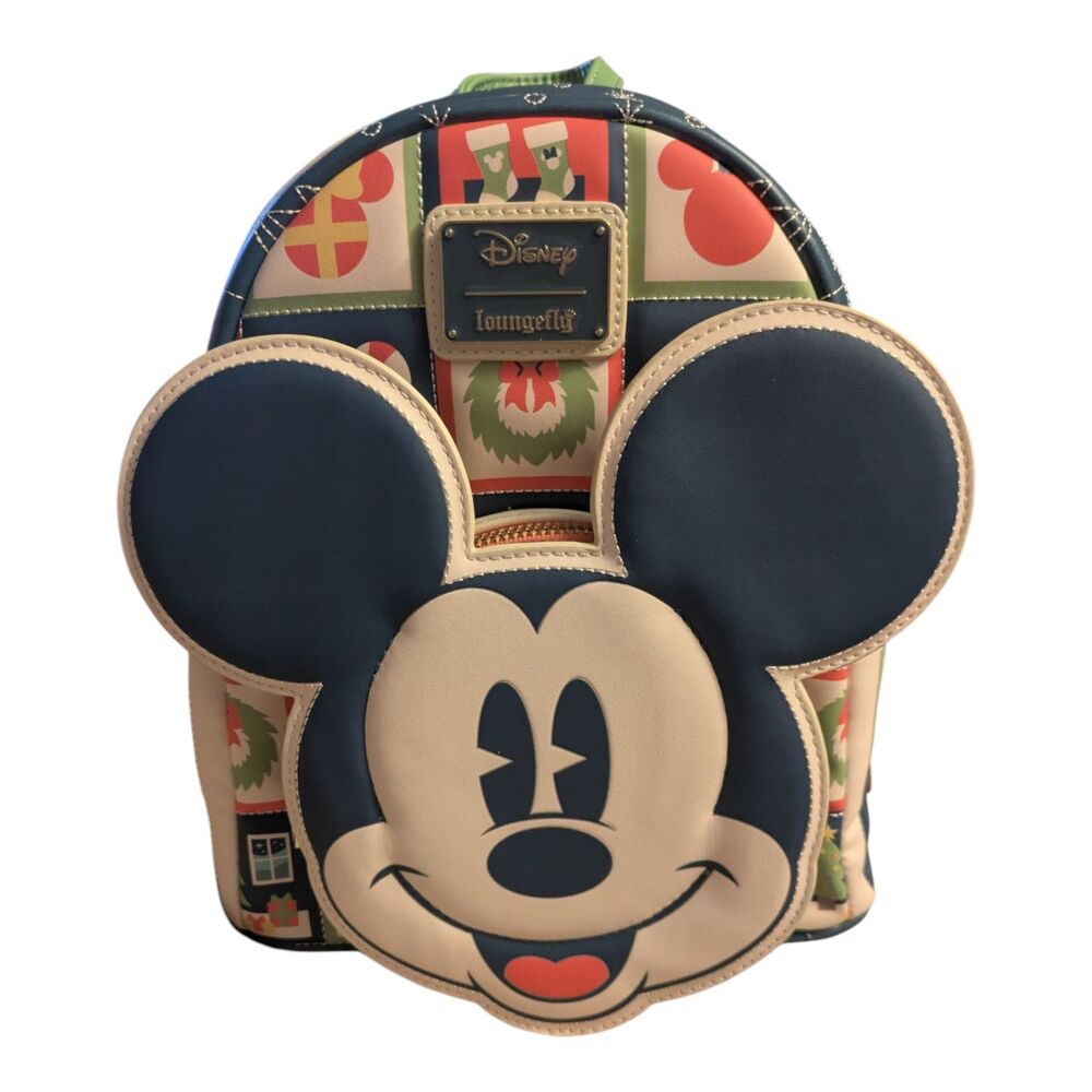 Disney Loungefly Mickey Mouse Holiday Mini Backpack Christmas Print NWT